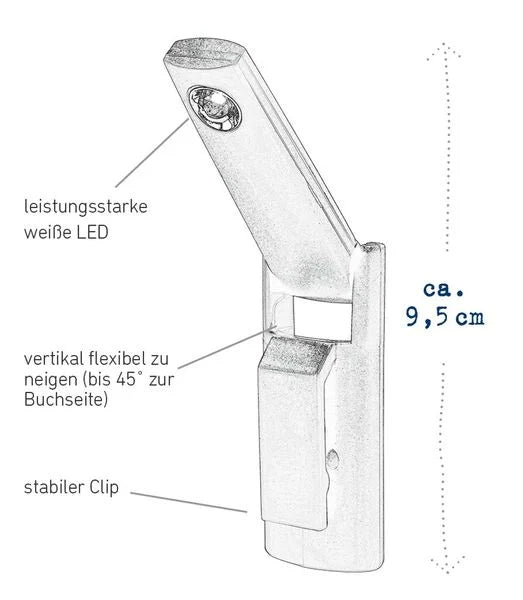 Mini lampada da lettura con clip - nera