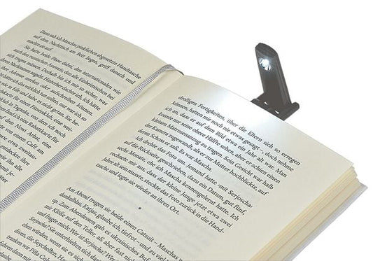 Mini lampada da lettura con clip - nera