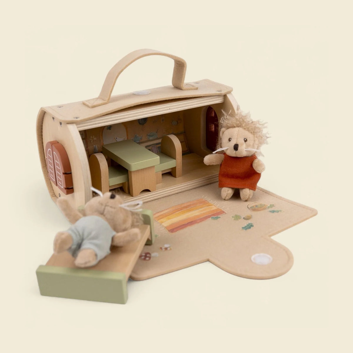 Log house with miniature friends