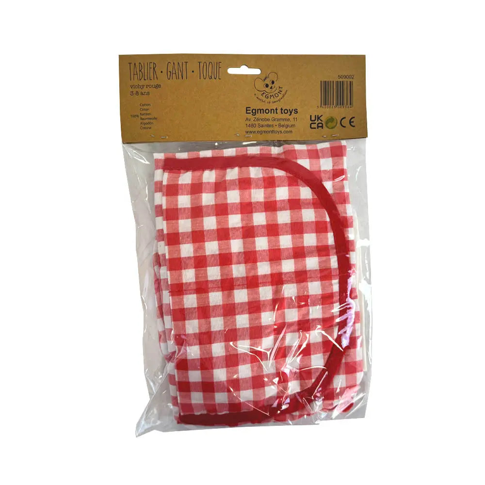 Red gingham chef set (apron, hat, mitt)