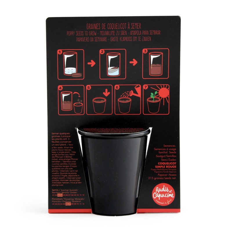 Kit di coltivazione papavero rosso e vaso nero