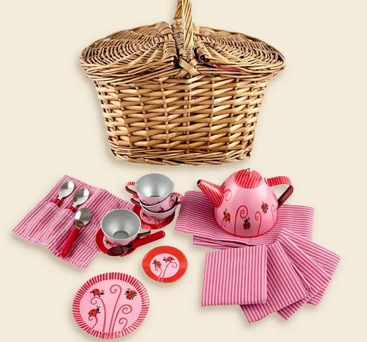 TIN TEA SET LADYBUG IN A BASKET