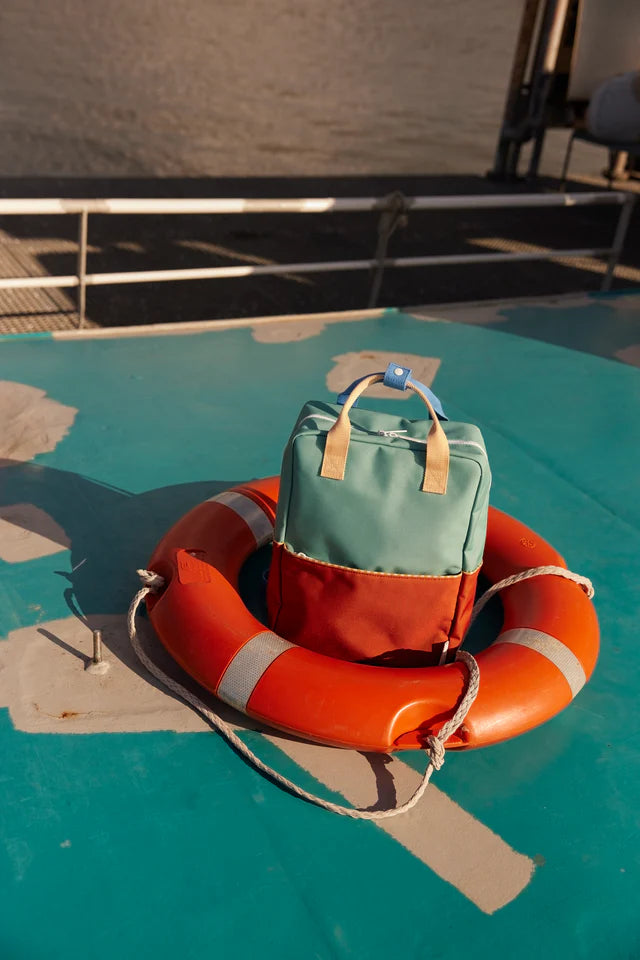 backpack large | colourblocking | aquatic green + shipwreck rust