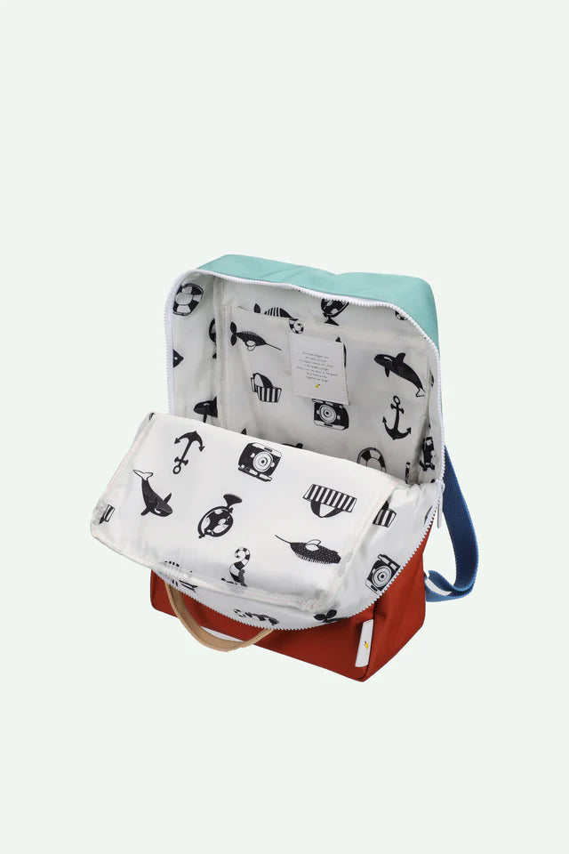 backpack large | colourblocking | aquatic green + shipwreck rust