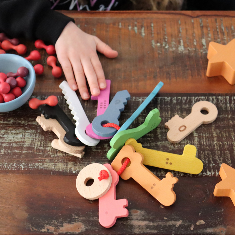 Rainbow Wooden Keys + lace