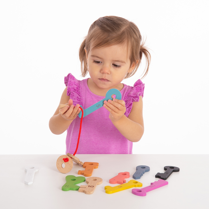 Rainbow Wooden Keys + lace
