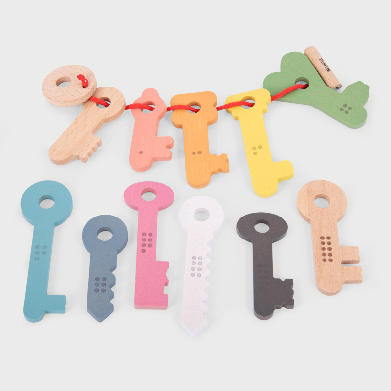 Rainbow Wooden Keys + lace
