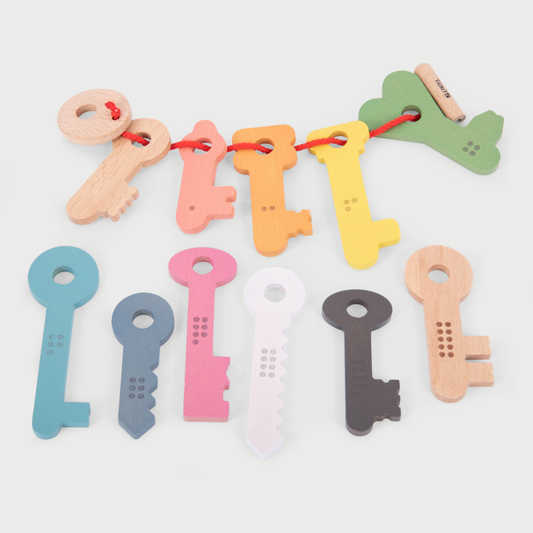 Rainbow Wooden Keys + lace